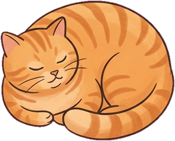 A ginger cat, curled into a circle, asleep