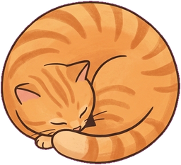 A ginger cat, curled into a tight ball with its nose tucked away, deeply asleep